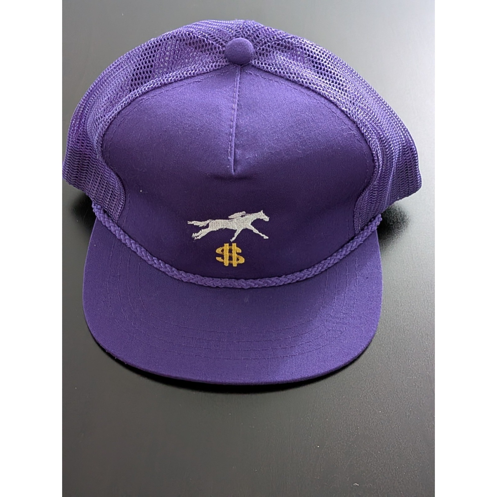 Vintage Horse Racing Dollar Sign Snapback Hat Mesh Trucker Purple Osfm Yupoong